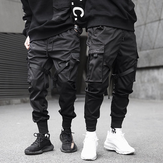 Men Cargo Pants Black Ribbons Block Multi-Pocket 2020 Harem Joggers Harajuku Sweatpant Hip Hop Casual Male Trousers US size