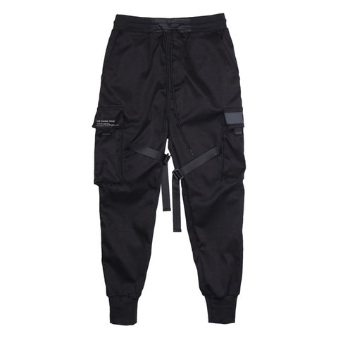 Men Cargo Pants Black Ribbons Block Multi-Pocket 2020 Harem Joggers Harajuku Sweatpant Hip Hop Casual Male Trousers US size