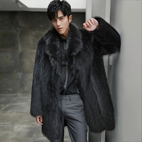 Winter Real Fur Coat Men Long Natural Raccoon Fur Jacket Warm Luxury Coat Men Overcoat Winter Fur Jackets 18150-2 KJ3441