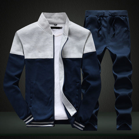 2019 New Men Sets Fashion Sporting Suit Brand Patchwork Zipper Sweatshirt +Sweatpants Mens Clothing 2 Pieces Sets Slim Tracksuit