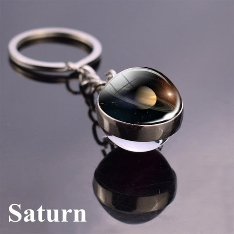 Solar System Planet Keyring Galaxy Nebula Space Keychain Moon Earth Sun Mars Art Picture Double Side Glass Ball Key Chain