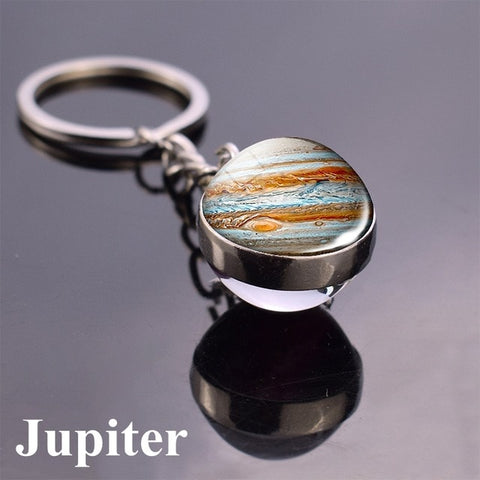 Solar System Planet Keyring Galaxy Nebula Space Keychain Moon Earth Sun Mars Art Picture Double Side Glass Ball Key Chain