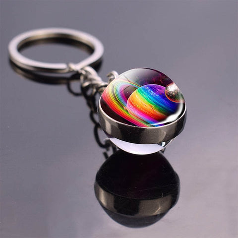 Solar System Planet Keyring Galaxy Nebula Space Keychain Moon Earth Sun Mars Art Picture Double Side Glass Ball Key Chain