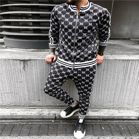 New Colorful Plaid Men Casual Zipper Set Autumn Tracksuit Set Male Sweatshirt Pocket Fashion Jackets Men Tracksuit Sets Mens set