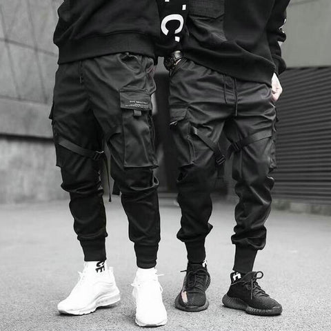 2019 Hip Hop garçon multi-poches taille élastique conception Harem pantalon hommes Streetwear Punk pantalon décontracté survêtement mâle danse noir pantalon