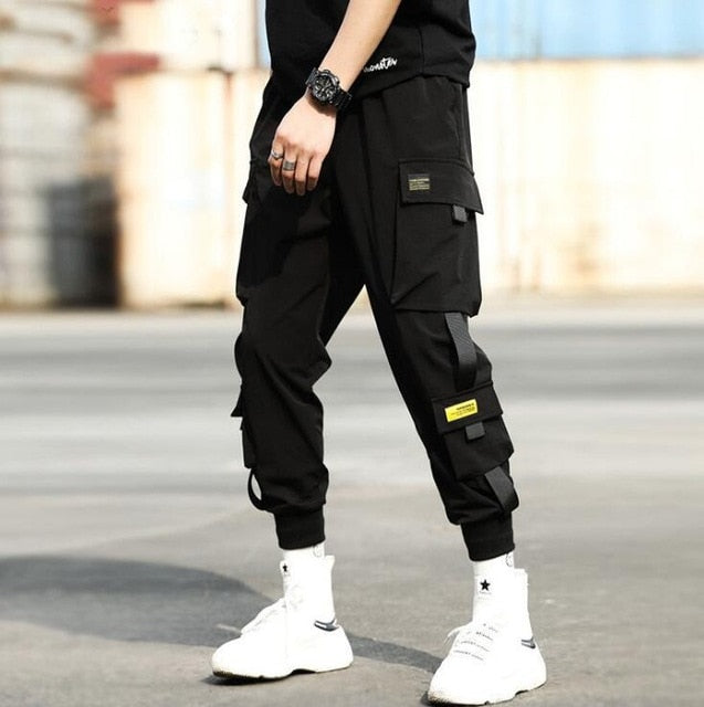 2019 Hip Hop garçon multi-poches taille élastique conception Harem pantalon hommes Streetwear Punk pantalon décontracté survêtement mâle danse noir pantalon