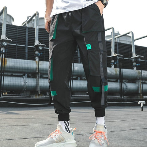 2019 Hip Hop garçon multi-poches taille élastique conception Harem pantalon hommes Streetwear Punk pantalon décontracté survêtement mâle danse noir pantalon