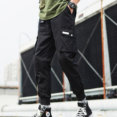 2019 Hip Hop garçon multi-poches taille élastique conception Harem pantalon hommes Streetwear Punk pantalon décontracté survêtement mâle danse noir pantalon