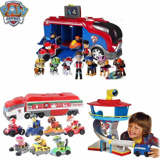 Paw Patrol Bus Lookout Tower with Music Deformation Patrulla Canina Psi Patrol Car Action Figures Toys for Children Gifts D67