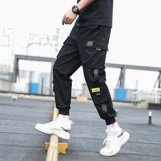 Men's Side Pockets Cargo Harem Pants 2020 Ribbons Black Hip Hop Casual Male Joggers Trousers Fashion Casual Streetwear Pants