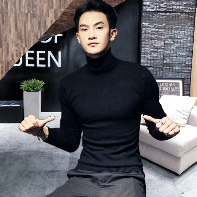 2019 Winter New Men's Turtleneck Sweaters Black Sexy Brand Knitted Pullovers Men Solid Color Casual Male Sweater Autumn Knitwear