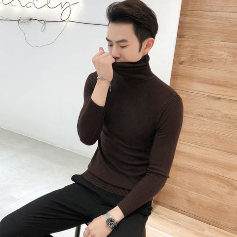 2019 Winter New Men's Turtleneck Sweaters Black Sexy Brand Knitted Pullovers Men Solid Color Casual Male Sweater Autumn Knitwear