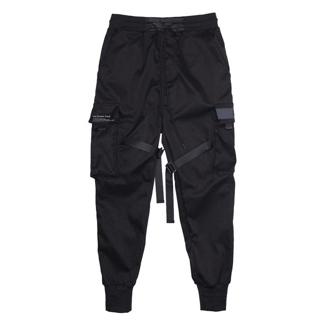 Men Cargo Pants Black Ribbons Block Multi-Pocket 2020 Harem Joggers Harajuku Sweatpant Hip Hop Casual Male Trousers