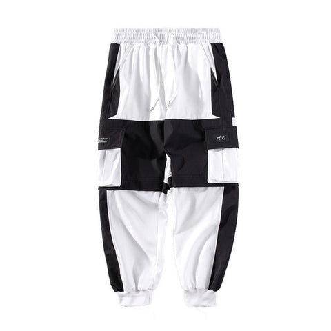 Men Cargo Pants Black Ribbons Block Multi-Pocket 2020 Harem Joggers Harajuku Sweatpant Hip Hop Casual Male Trousers