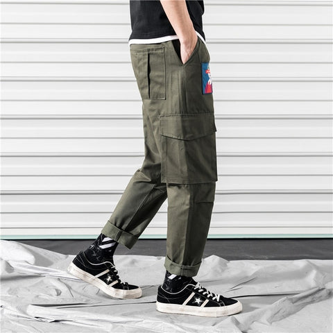 Men Cargo Pants Black Ribbons Block Multi-Pocket 2020 Harem Joggers Harajuku Sweatpant Hip Hop Casual Male Trousers