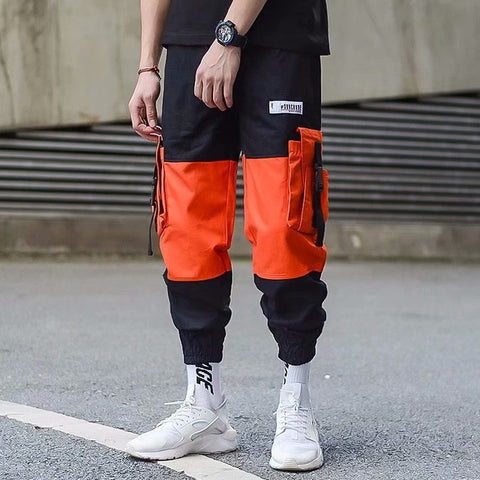 Men Cargo Pants Black Ribbons Block Multi-Pocket 2020 Harem Joggers Harajuku Sweatpant Hip Hop Casual Male Trousers