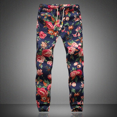 2020 New Fashion Summer Spring Autumn Men Floral Print Joggers Male Casual Summer Pants Mens Sweatpants Linen Pants Men Trouser