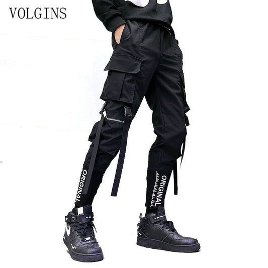 Streetwear Ribbons Pockets Harem Pants Men Spring Summer Casual Sweatpants Hip Hop Joggers Slim Fit Black Men Pencil Pants