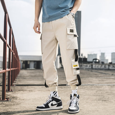 Ribbons Harem Joggers Men Cargo Pants Streetwear 2020 Hip Hop Casual Pockets Track Pants Male Harajuku Fashion Trousers