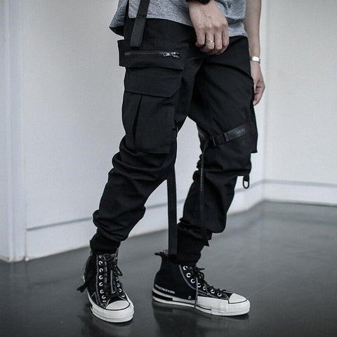 Ribbons Harem Joggers Men Cargo Pants Streetwear 2020 Hip Hop Casual Pockets Track Pants Male Harajuku Fashion Trousers