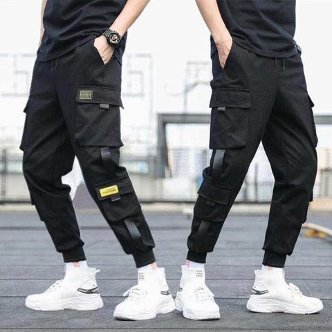 Ribbons Harem Joggers Men Cargo Pants Streetwear 2020 Hip Hop Casual Pockets Track Pants Male Harajuku Fashion Trousers