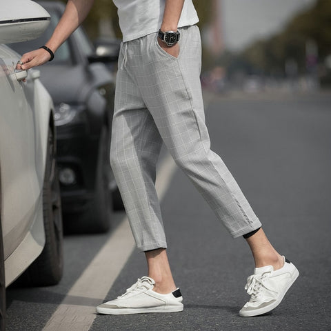 Casual Ankle-Length Plaid Pants Men Trousers Streetwear Jogger Pants Men Sweatpants Slim Fit Men Pants 2020 New