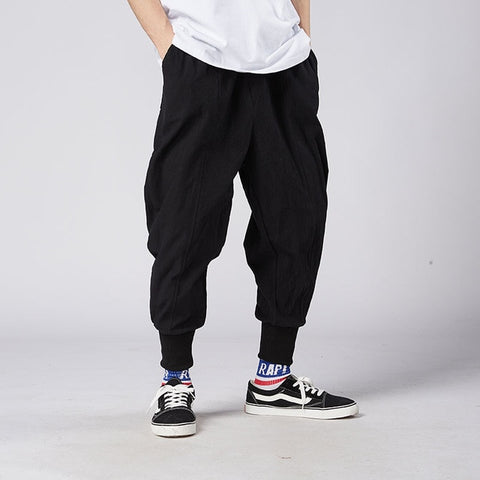 MrGoldenBowl Store Men Harem Pants Japanese Casual Cotton Linen Trouser Man Jogger Pants Chinese Baggy Pants