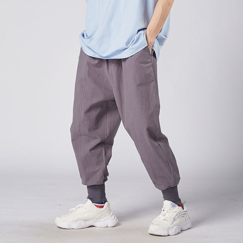 MrGoldenBowl Store Men Harem Pants Japanese Casual Cotton Linen Trouser Man Jogger Pants Chinese Baggy Pants