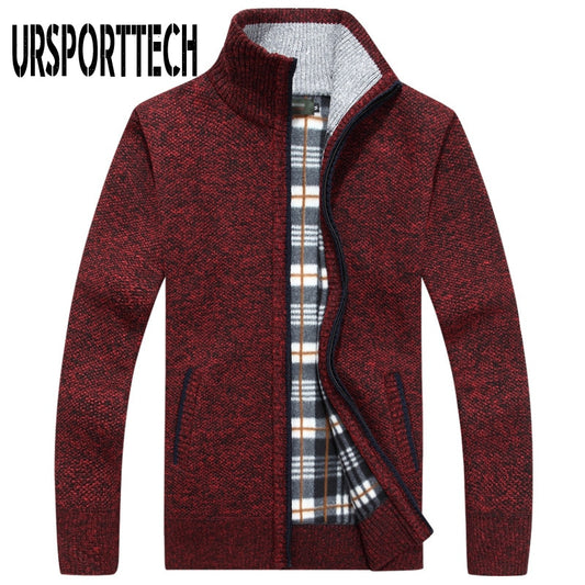 URSPORTTECH Brand Knitted Cardigan Sweater Men Coat Casual Stand Collar Male Jacket Coats Fashion Men Knitting Sweater Plus Size