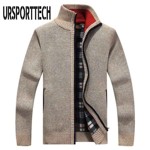 URSPORTTECH Brand Knitted Cardigan Sweater Men Coat Casual Stand Collar Male Jacket Coats Fashion Men Knitting Sweater Plus Size