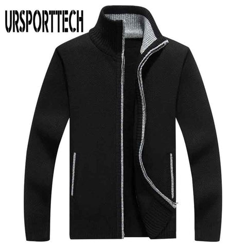 URSPORTTECH Brand Knitted Cardigan Sweater Men Coat Casual Stand Collar Male Jacket Coats Fashion Men Knitting Sweater Plus Size