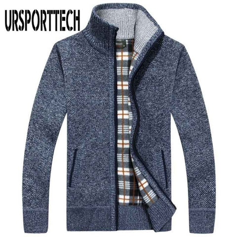 URSPORTTECH Brand Knitted Cardigan Sweater Men Coat Casual Stand Collar Male Jacket Coats Fashion Men Knitting Sweater Plus Size