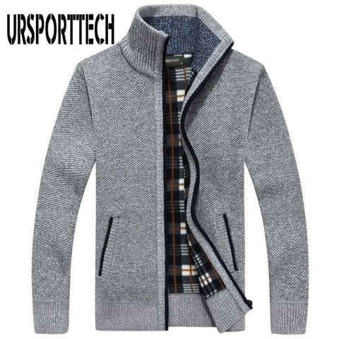 URSPORTTECH Brand Knitted Cardigan Sweater Men Coat Casual Stand Collar Male Jacket Coats Fashion Men Knitting Sweater Plus Size