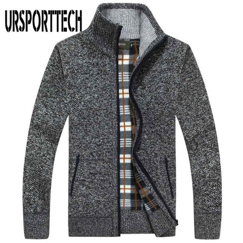 URSPORTTECH Brand Knitted Cardigan Sweater Men Coat Casual Stand Collar Male Jacket Coats Fashion Men Knitting Sweater Plus Size