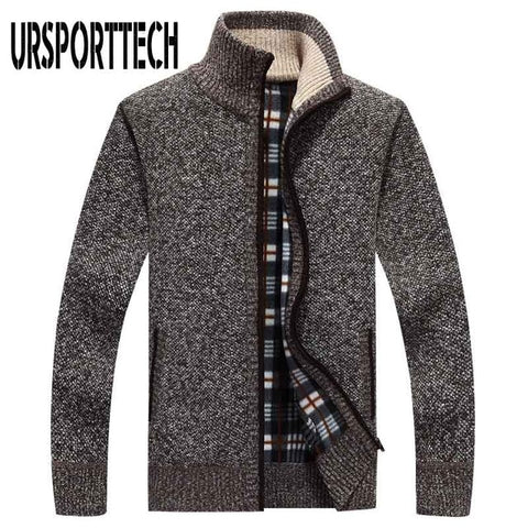 URSPORTTECH Brand Knitted Cardigan Sweater Men Coat Casual Stand Collar Male Jacket Coats Fashion Men Knitting Sweater Plus Size