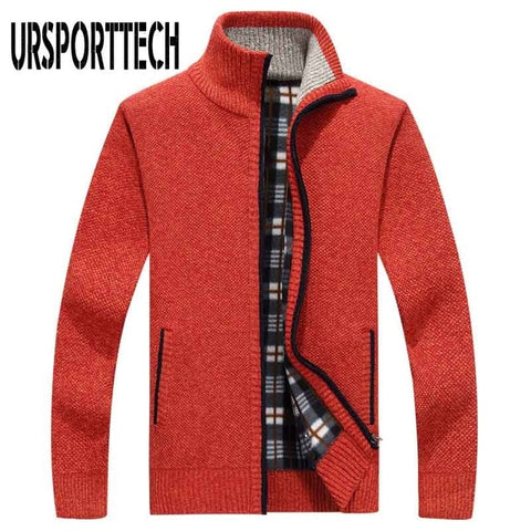 URSPORTTECH Brand Knitted Cardigan Sweater Men Coat Casual Stand Collar Male Jacket Coats Fashion Men Knitting Sweater Plus Size