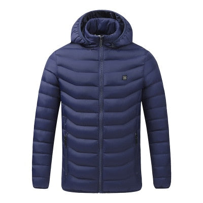 2020 NEW Men Heated Jackets Outdoor Coat USB Electric Battery Long Sleeves Heating Hooded Jackets Warm Winter Thermal Clothing