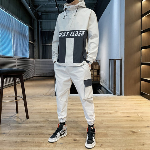 2020 Workwear jacket men's Hooded Jacket+Pants 2PC Sets  baseball  loose Pullover coat & Long Pants Mens Clothing