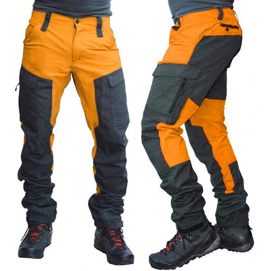 Casual Men Fashion Color Block Multi Pockets Sports Long Cargo Pants Work Trousers for Men