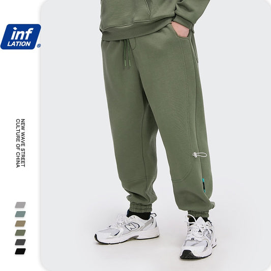 INFLATION Fleece Loose Fit Men Sweatpant In Pure Color 2020 Winter Elastic Waist Sweatpant Streetwear Men Outdoor Pants 3206W