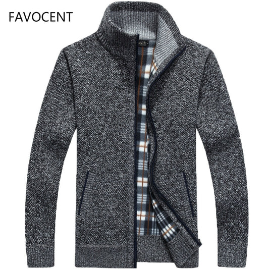 2020 Autumn Winter Men's Sweater Coat Faux Fur Wool Sweater Jackets Men Zipper Knitted Thick Coat Warm Casual Knitwear Cardigan