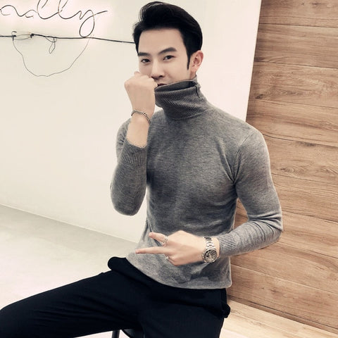 2019 Winter New Men's Turtleneck Sweaters Black Sexy Brand Knitted Pullovers Men Solid Color Casual Male Sweater Autumn Knitwear