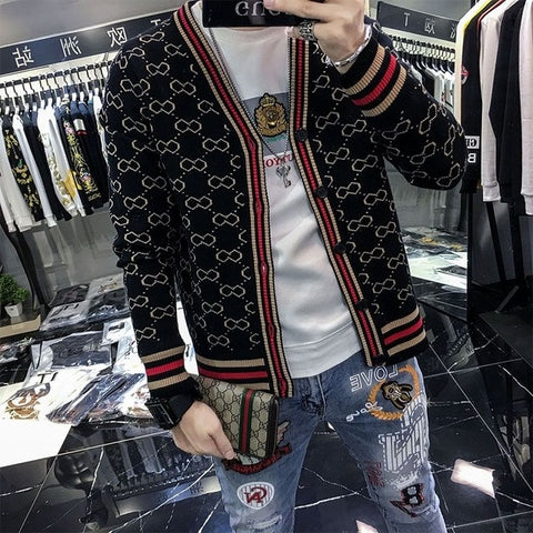 Plaid Sweater Jacket Men 's Cardigan Fashion Sweater 2020 Spring and Autumn New Men 's Fashion Long-Sleeved British Style Jacket