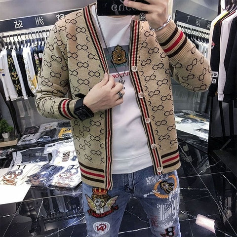 Plaid Sweater Jacket Men 's Cardigan Fashion Sweater 2020 Spring and Autumn New Men 's Fashion Long-Sleeved British Style Jacket