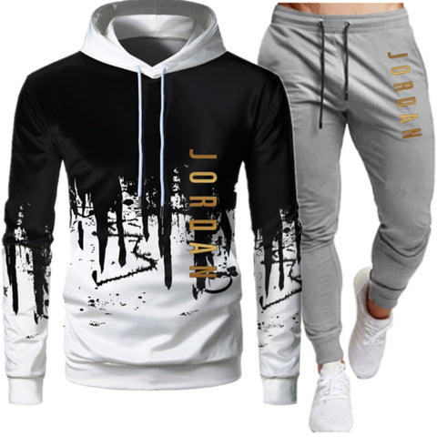 Casual Men Sets Clothing Fashion Tracksuit Casual Sportsuit Hoodies Sportswear Hooded Sweatshirt+Pant Pullover two piece Set