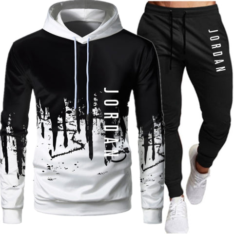 Casual Men Sets Clothing Fashion Tracksuit Casual Sportsuit Hoodies Sportswear Hooded Sweatshirt+Pant Pullover two piece Set