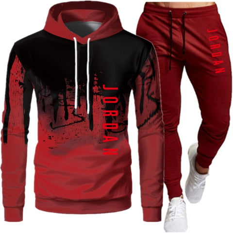 Casual Men Sets Clothing Fashion Tracksuit Casual Sportsuit Hoodies Sportswear Hooded Sweatshirt+Pant Pullover two piece Set