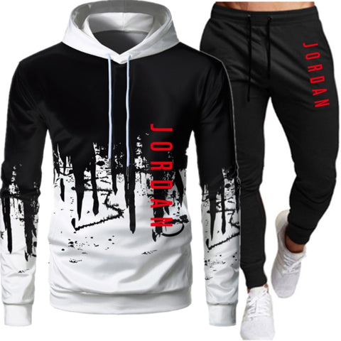 Casual Men Sets Clothing Fashion Tracksuit Casual Sportsuit Hoodies Sportswear Hooded Sweatshirt+Pant Pullover two piece Set