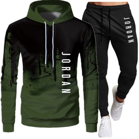 Casual Men Sets Clothing Fashion Tracksuit Casual Sportsuit Hoodies Sportswear Hooded Sweatshirt+Pant Pullover two piece Set