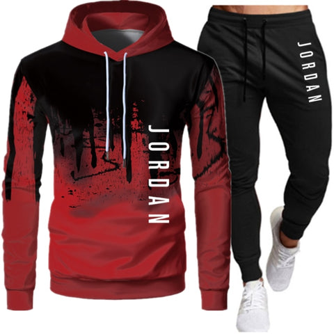 Casual Men Sets Clothing Fashion Tracksuit Casual Sportsuit Hoodies Sportswear Hooded Sweatshirt+Pant Pullover two piece Set